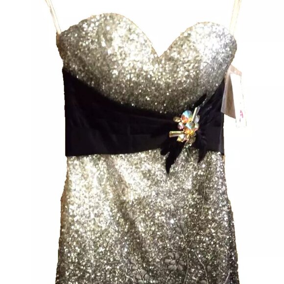 Hannah Jeweled Strapless Cocktail Dress black & silver dance prom size 6 NWT - Picture 2 of 6